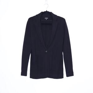 MINNIE ROSE Cotton Blend Boyfriend Blazer Black One Button Unlined Women's S